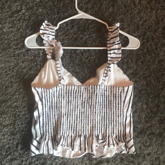 Striped White & Blue Peplum Crop Top Size L - Picture 2 of 2